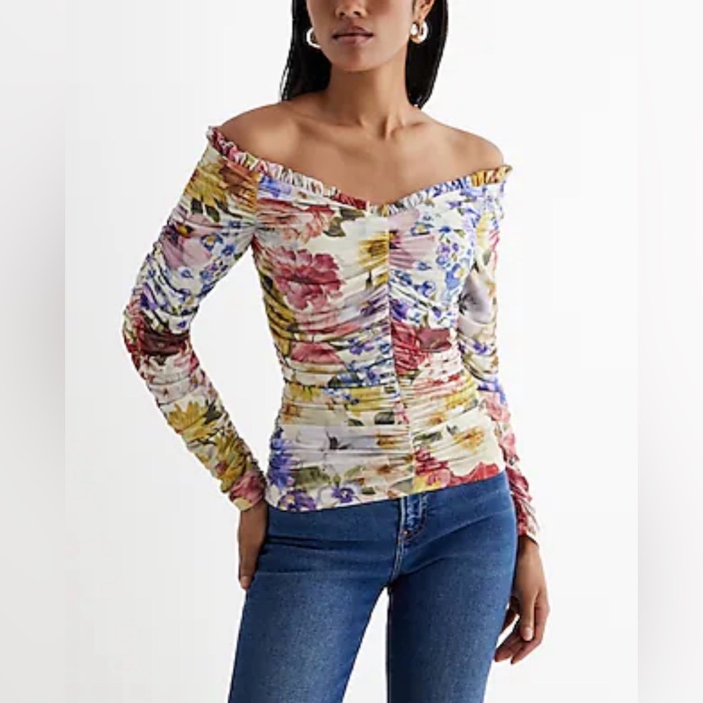 Express Multicolor Floral Ruched Blouse